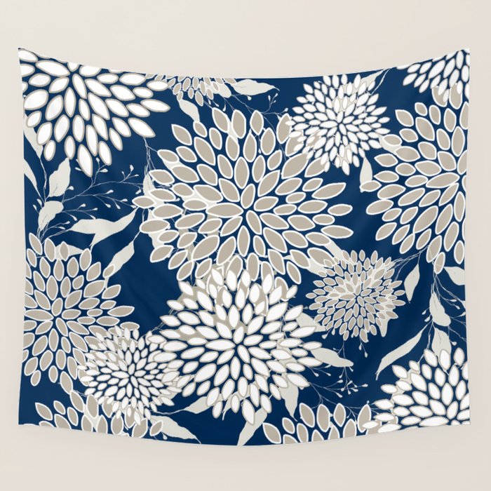 Leaves and Blooms, Blue and Gray Wall Tapestry Gallery Image 1
