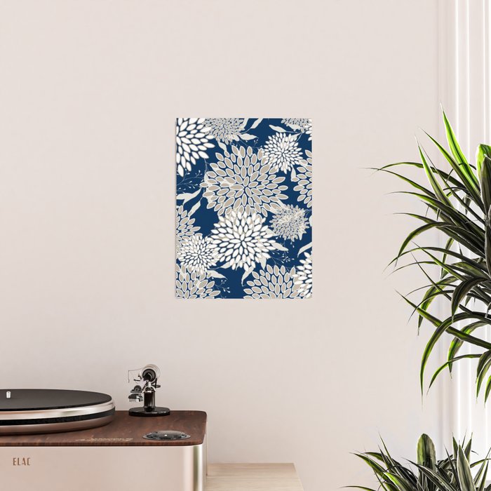 Leaves and Blooms, Blue and Gray Poster Gallery Image 2
