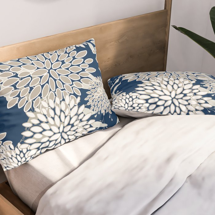 Leaves and Blooms, Blue and Gray Pillow Sham Gallery Image 2