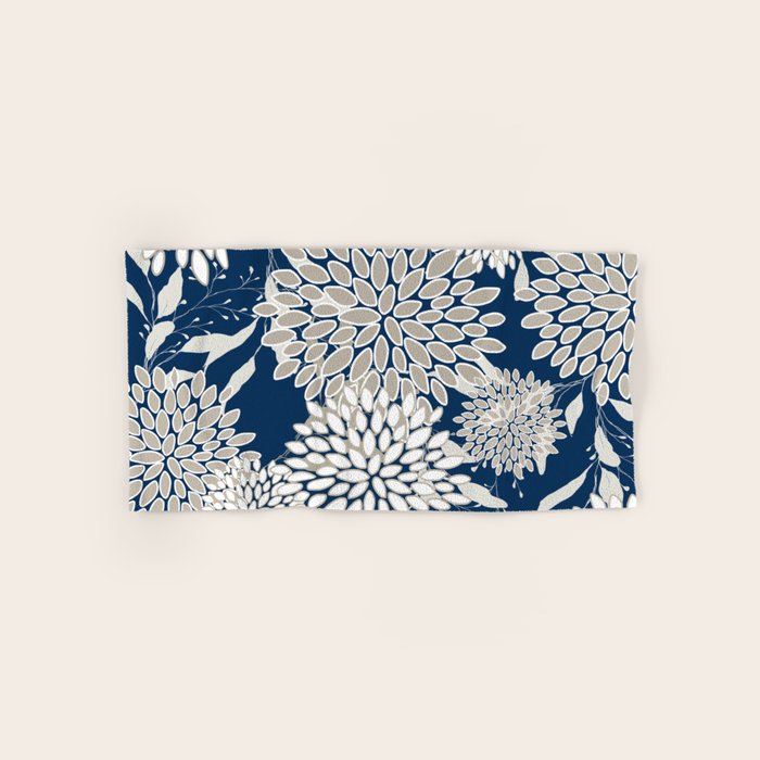 Leaves and Blooms, Blue and Gray Bath Towel Gallery Image 1