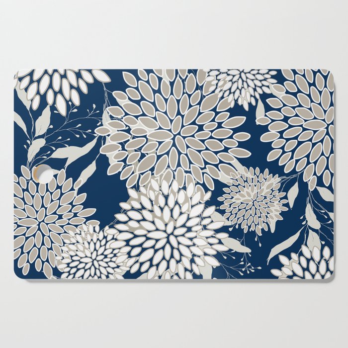 Leaves and Blooms, Blue and Gray Cutting Board Gallery Image 1