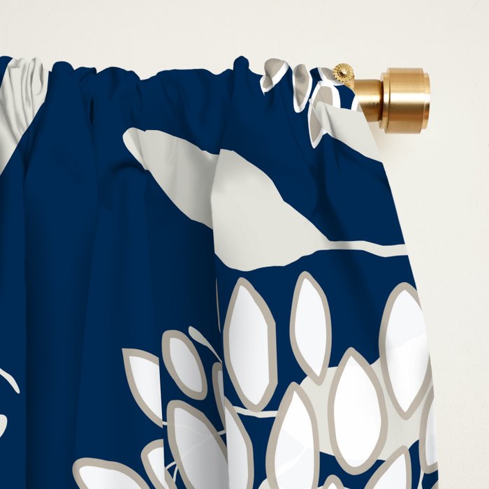 Leaves and Blooms, Blue and Gray Window Curtain Gallery Image 2