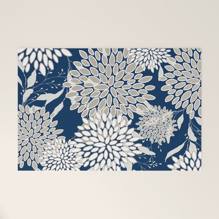 Leaves and Blooms, Blue and Gray Welcome Mat Gallery Image 1