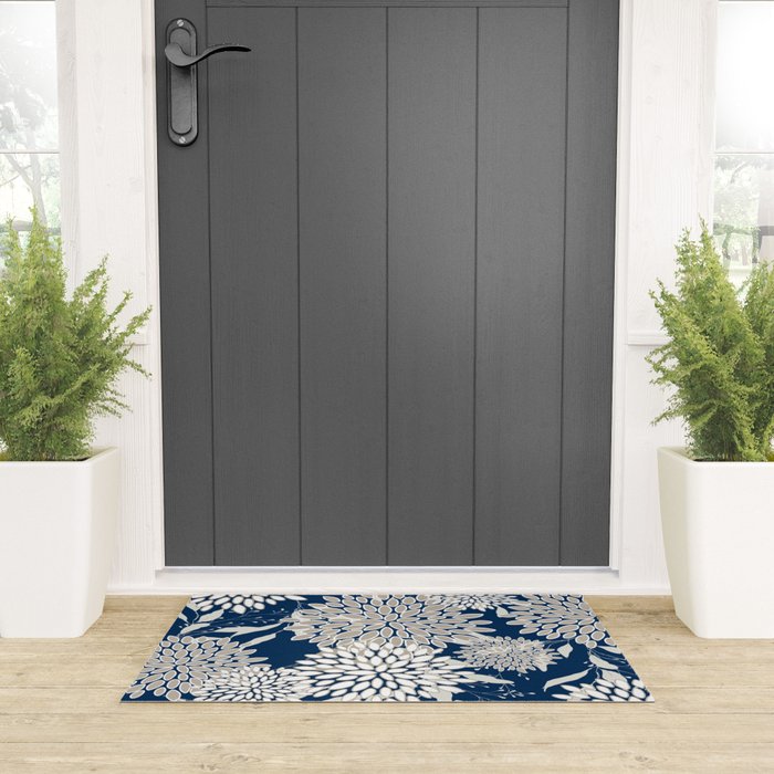 Leaves and Blooms, Blue and Gray Welcome Mat Gallery Image 3