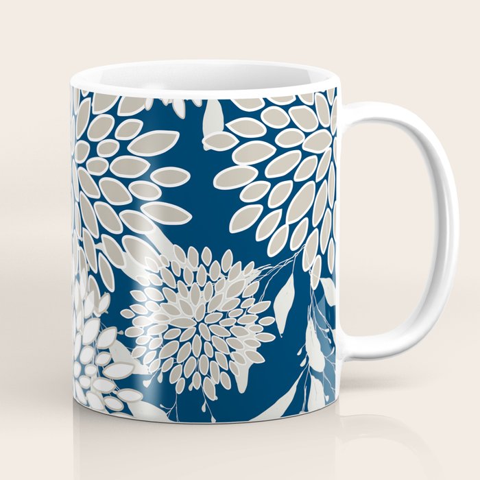 Leaves and Blooms, Blue and Gray Coffee Mug Gallery Image 1