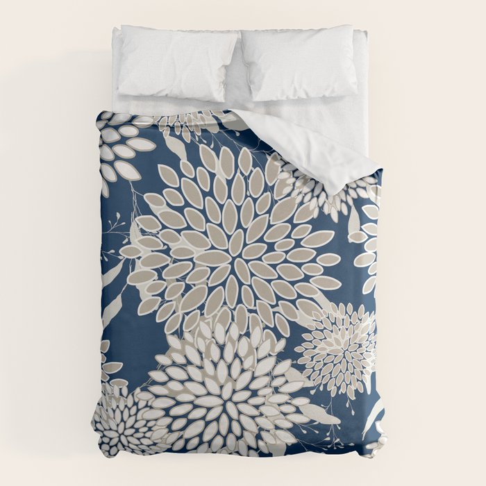 Leaves and Blooms, Blue and Gray Duvet Cover Gallery Image 6
