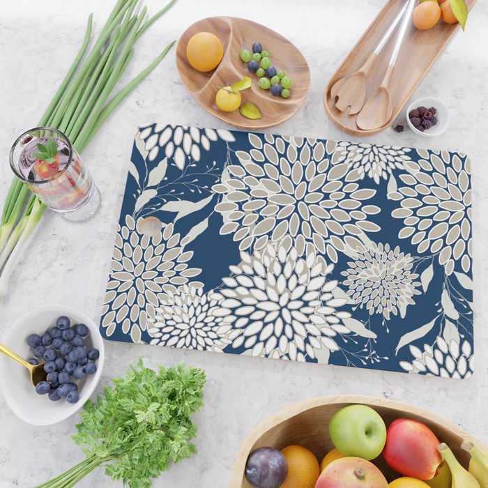 Leaves and Blooms, Blue and Gray Cutting Board Gallery Image 2