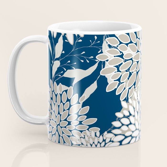 Leaves and Blooms, Blue and Gray Coffee Mug Gallery Image 3