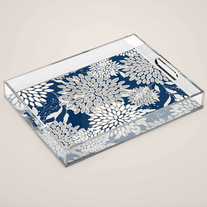 Leaves and Blooms, Blue and Gray Acrylic Tray Gallery Image 1