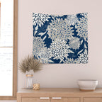 Leaves and Blooms, Blue and Gray Wall Tapestry Gallery Image 2