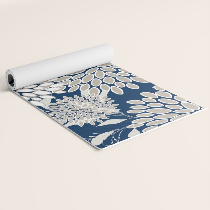 Leaves and Blooms, Blue and Gray Yoga Mat Gallery Image 2