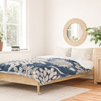 Leaves and Blooms, Blue and Gray Duvet Cover Gallery Image 2