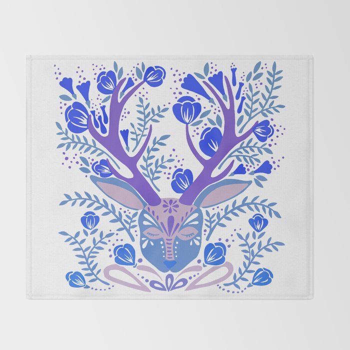 Floral Antlers - Blue Palette Throw Blanket Gallery Image 2