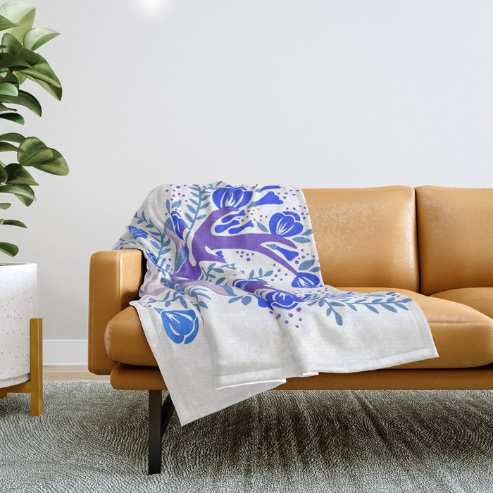 Floral Antlers - Blue Palette Throw Blanket Gallery Image 1