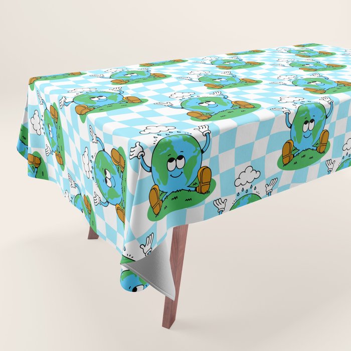 Retro earth planet cartoon pattern Tablecloth Gallery Image 1