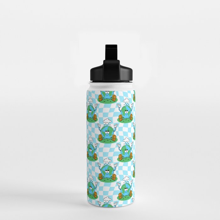 Retro earth planet cartoon pattern Water Bottle Gallery Image 2