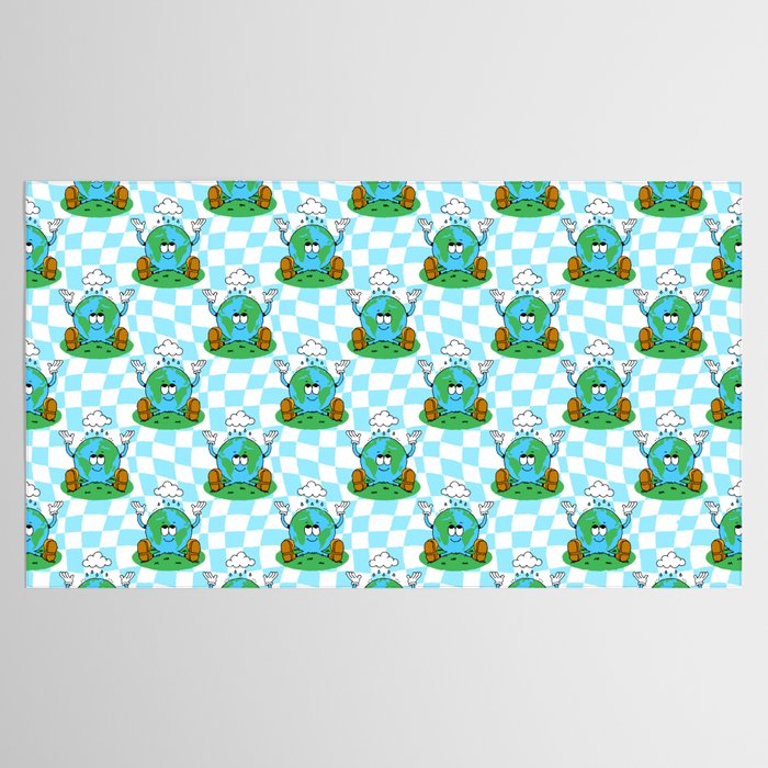 Retro earth planet cartoon pattern Tablecloth Gallery Image 2
