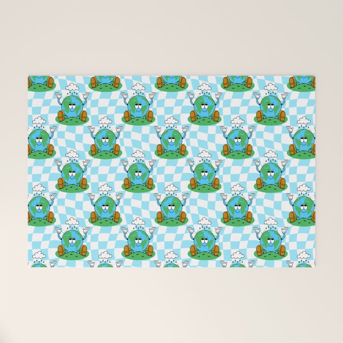 Retro earth planet cartoon pattern Welcome Mat Gallery Image 1