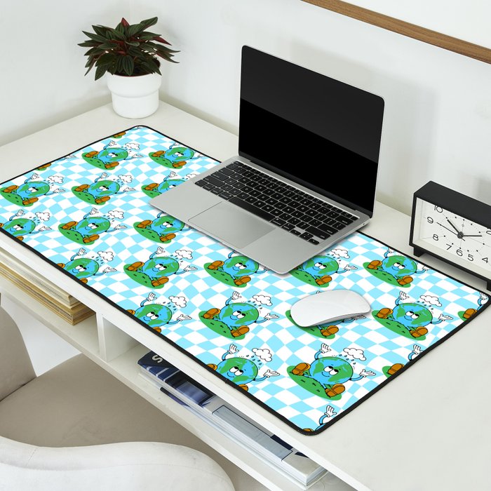 Retro earth planet cartoon pattern Desk Mat Gallery Image 2