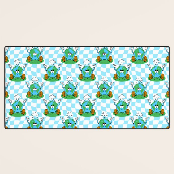 Retro earth planet cartoon pattern Desk Mat Gallery Image 3