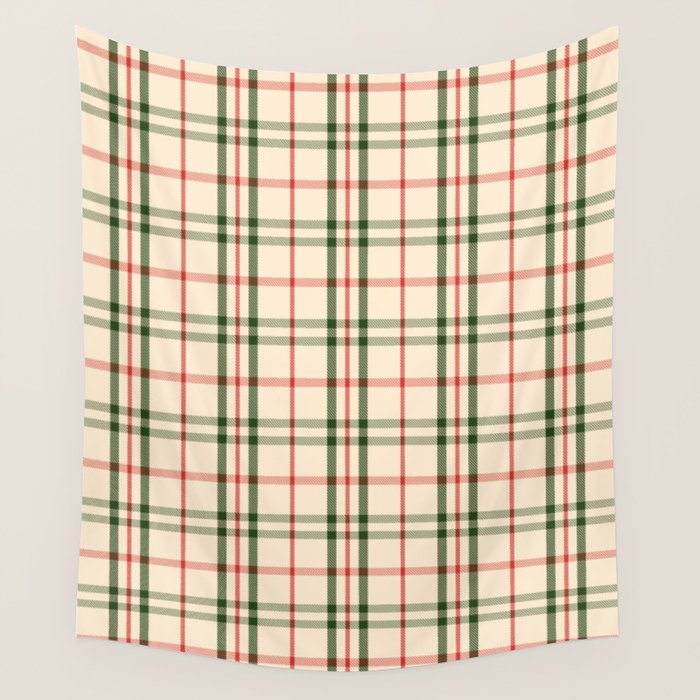 Festive Green & Red Christmas Plaid Wall Tapestry Gallery Image 4