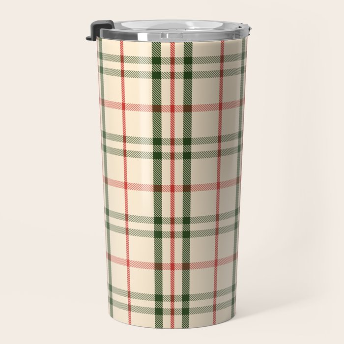 Festive Green & Red Christmas Plaid Travel Mug Gallery Image 3