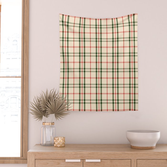 Festive Green & Red Christmas Plaid Wall Tapestry Gallery Image 2