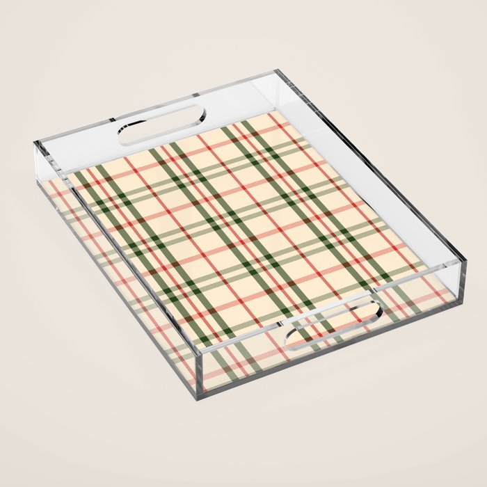 Festive Green & Red Christmas Plaid Acrylic Tray Gallery Image 1