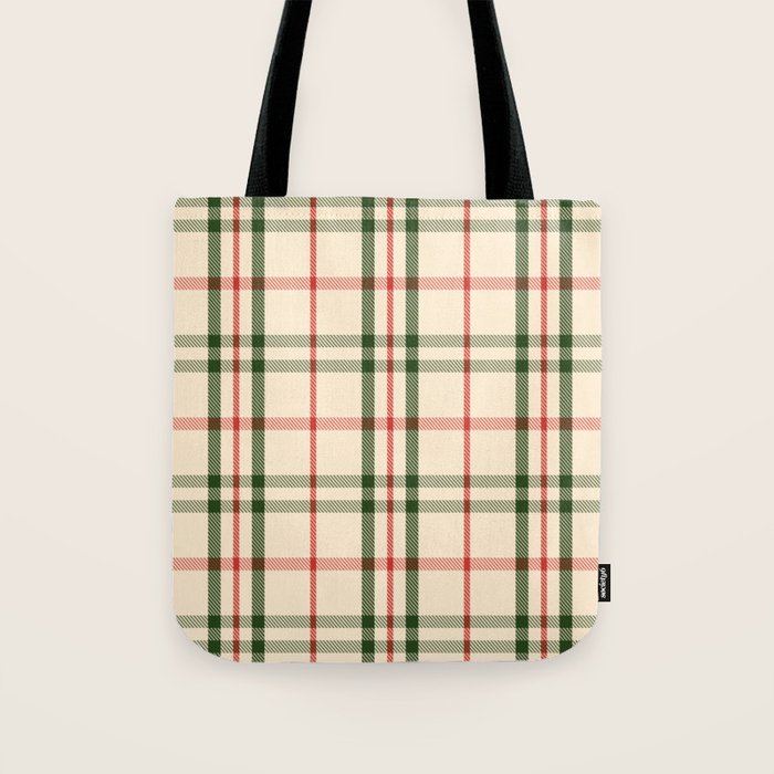Festive Green & Red Christmas Plaid Tote Bag Gallery Image 1