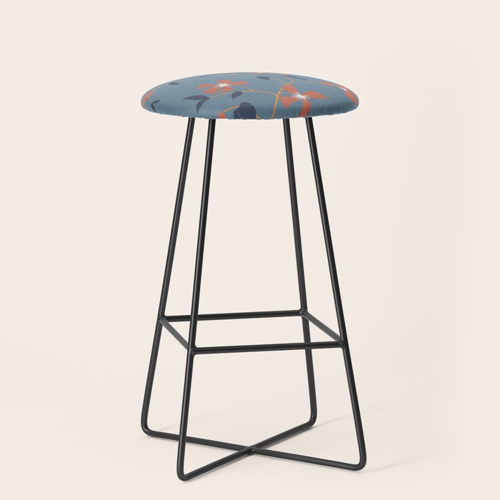 Floral Clematis Vine - Indigo Sunset Stool Gallery Image 1