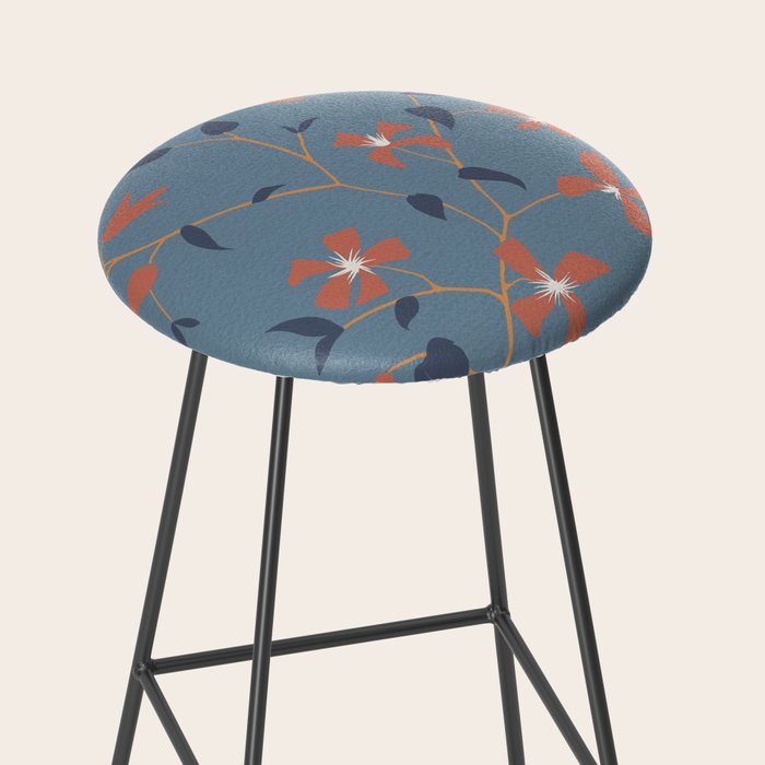 Floral Clematis Vine - Indigo Sunset Stool Gallery Image 2