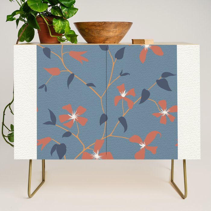 Floral Clematis Vine - Indigo Sunset Credenza Gallery Image 1
