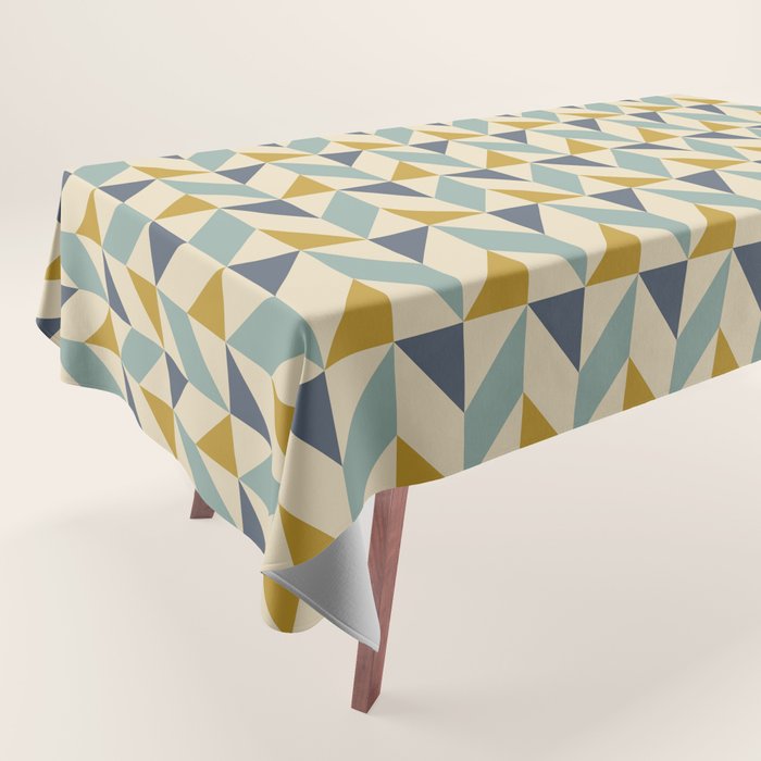 Retro Geometric Triangles in Gold and Blue Tablecloth Gallery Image 1