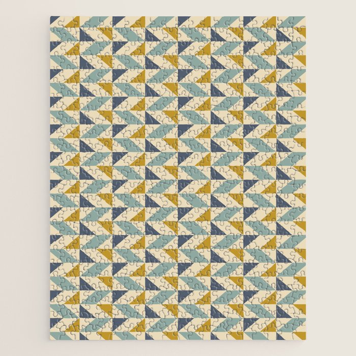 Retro Geometric Triangles in Gold and Blue Jigsaw Puzzle Gallery Image 1