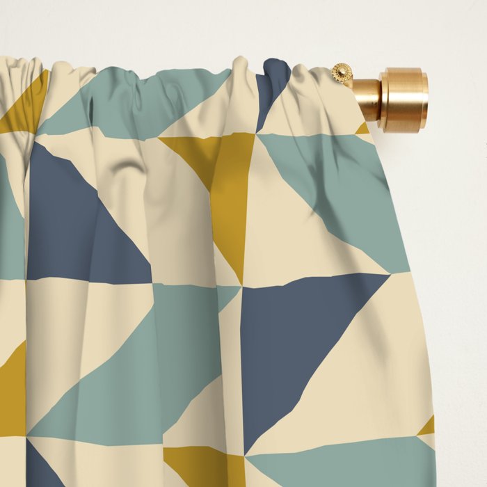 Retro Geometric Triangles in Gold and Blue Window Curtain Gallery Image 2