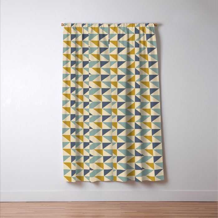 Retro Geometric Triangles in Gold and Blue Window Curtain Gallery Image 3