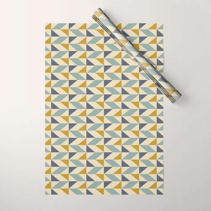 Retro Geometric Triangles in Gold and Blue Wrapping Paper Gallery Image 1