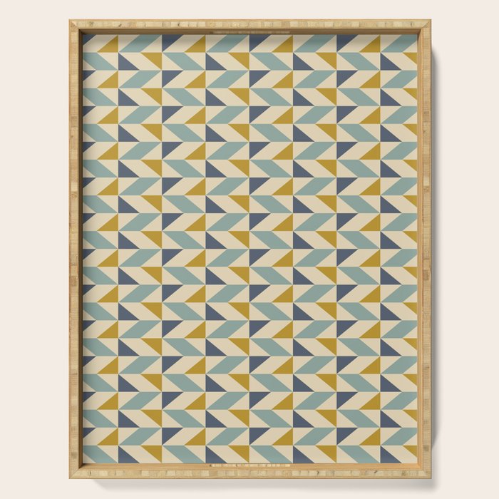 Retro Geometric Triangles in Gold and Blue Serving Tray Gallery Image 1
