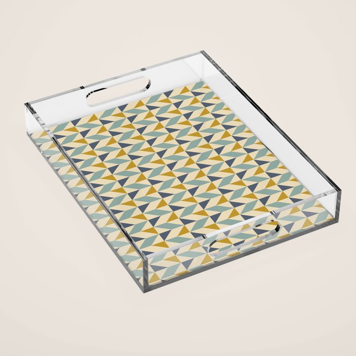 Retro Geometric Triangles in Gold and Blue Acrylic Tray Gallery Image 1