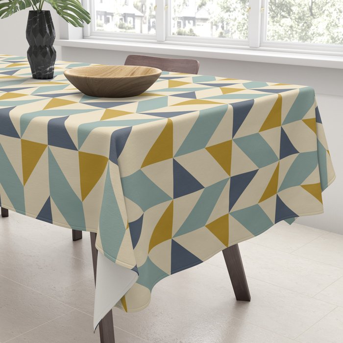 Retro Geometric Triangles in Gold and Blue Tablecloth Gallery Image 3