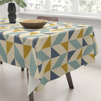 Retro Geometric Triangles in Gold and Blue Tablecloth Gallery Image 3