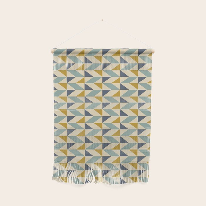 Retro Geometric Triangles in Gold and Blue Wall Hanging Gallery Image 1