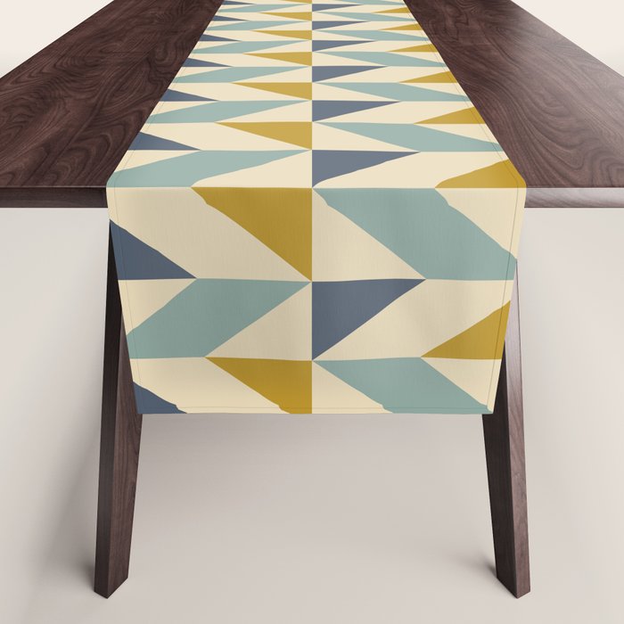 Retro Geometric Triangles in Gold and Blue Table Runner Gallery Image 1