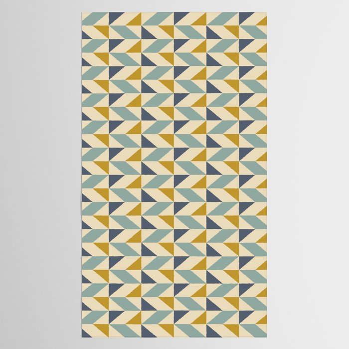 Retro Geometric Triangles in Gold and Blue Tablecloth Gallery Image 2