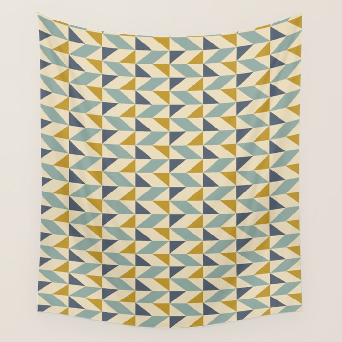 Retro Geometric Triangles in Gold and Blue Wall Tapestry Gallery Image 1