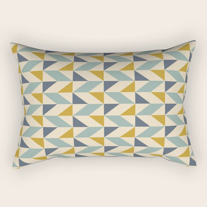 Retro Geometric Triangles in Gold and Blue Rectangular Pillow Gallery Image 1