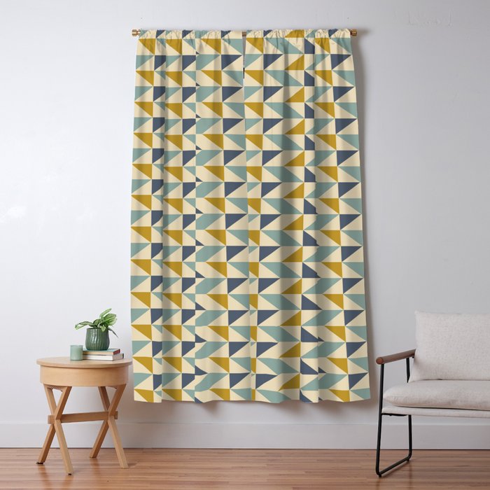 Retro Geometric Triangles in Gold and Blue Window Curtain Gallery Image 5