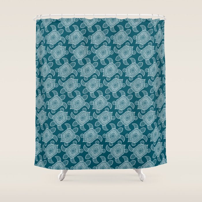 Tropical Turtle | Lagoon Blue  Shower Curtain Gallery Image 1