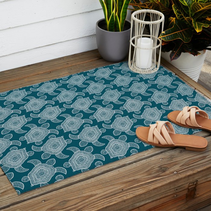Tropical Turtle | Lagoon Blue  Outdoor Rug Gallery Image 2
