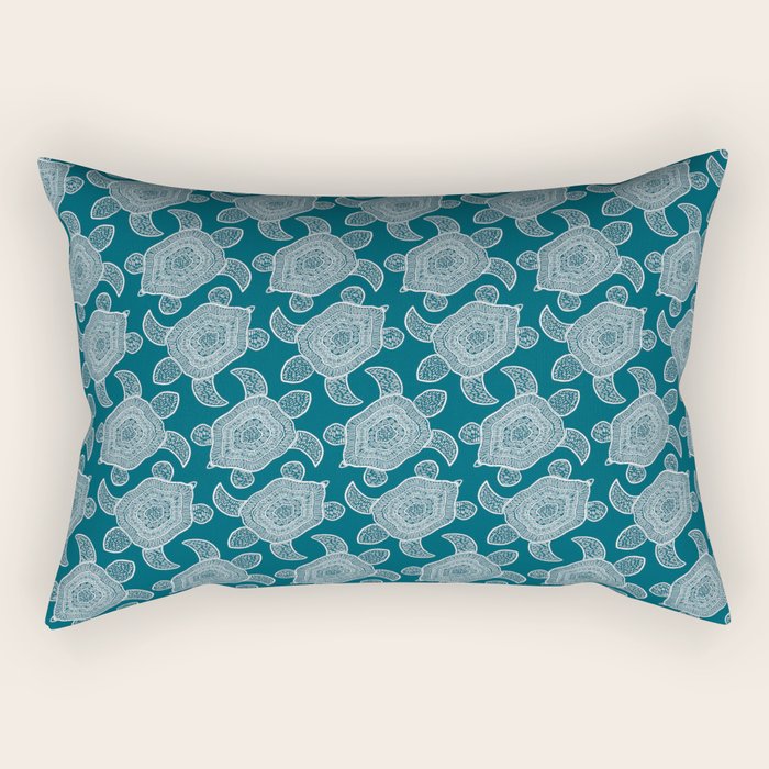 Tropical Turtle | Lagoon Blue  Rectangular Pillow Gallery Image 2
